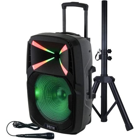 IHOME Bluetooth Wireless Portable Home Party LED 15 Karaoke Machine With Stand IHPA-1500LT-PK